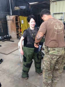 049 - Andreka trying on the bomb disposal 