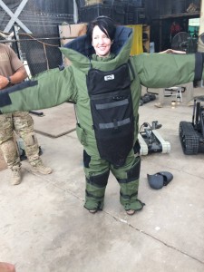 051 - Andreka trying on the bomb disposal suit — in Djibouti, Djibouti.